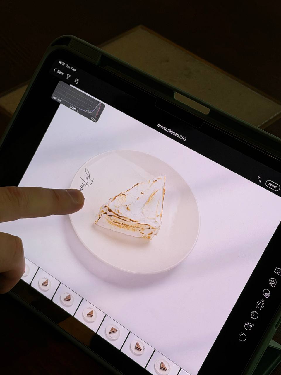 Editing food photography on a tablet